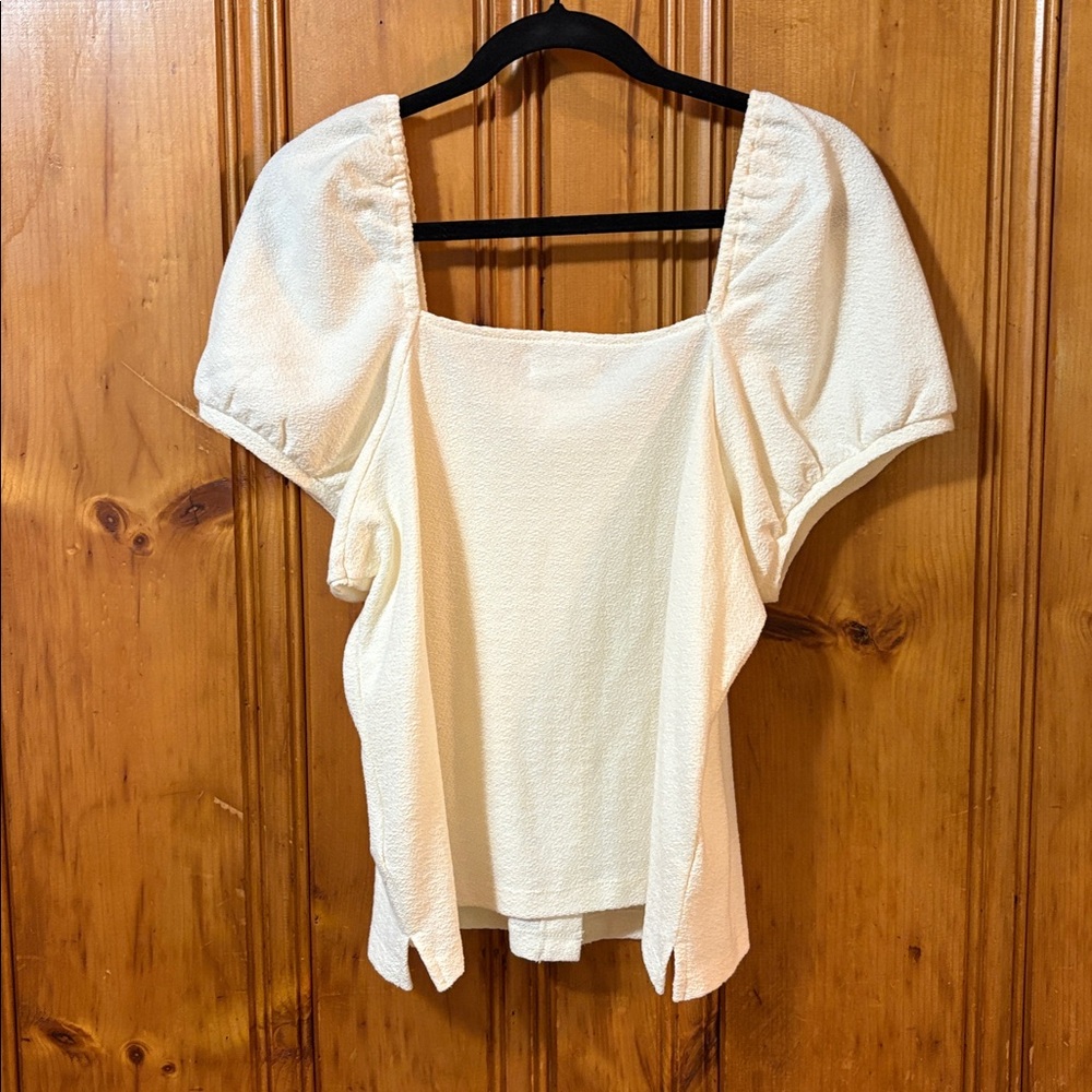 Madewell Jacquard Square-Neck Puff-Sleeve Top - Cream - Size Large - Picture 11 of 11